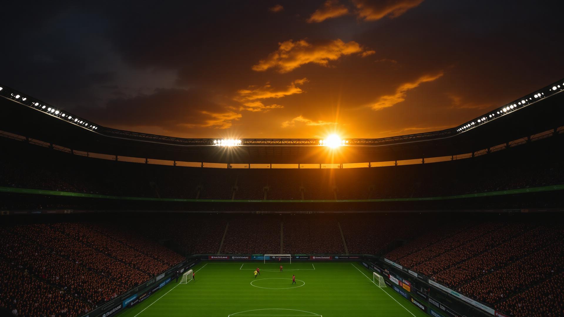 Football stadium at golden hour